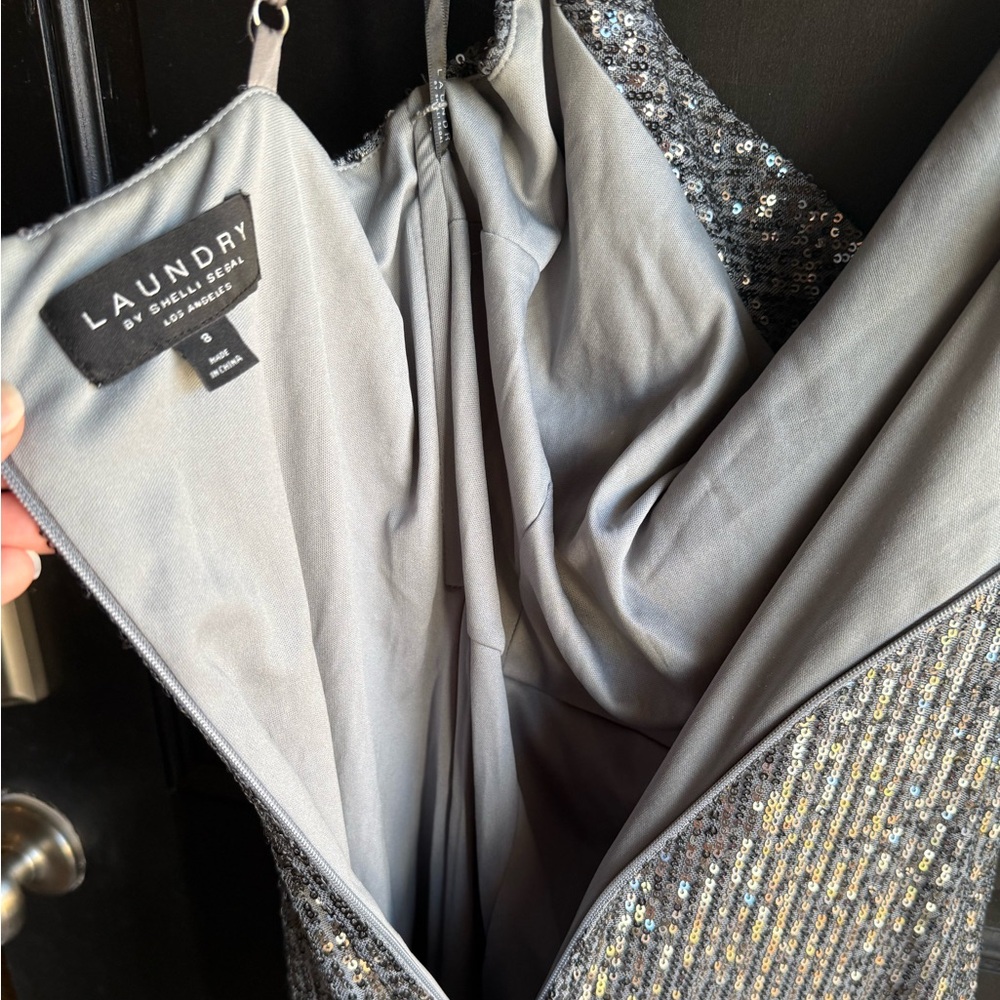 Laundry by Shelli Segal women's grey and silver sequin cowl neck dress Size 8 - Picture 11 of 12